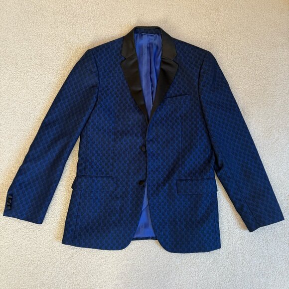 Ben Sherman Blue/Black Geometric Print Smoking Tuxedo Dinner Jacket 38R - Picture 2 of 7